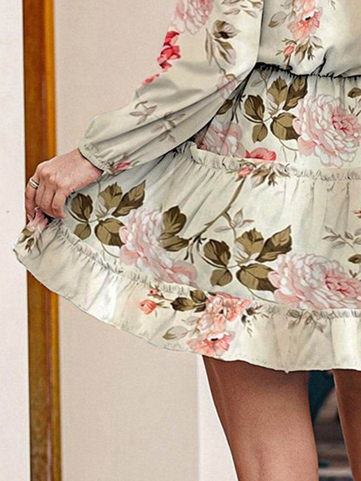 Printed Tie Neck Long Sleeve Dress Trendsi 98e93bf4d3554074be068c23084d3be7-Max