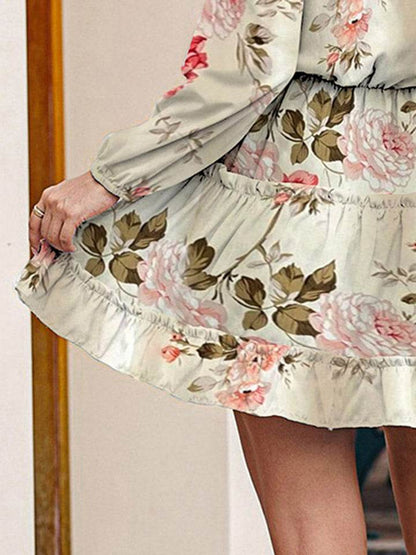 Printed Tie Neck Long Sleeve Dress Trendsi 98e93bf4d3554074be068c23084d3be7-Max