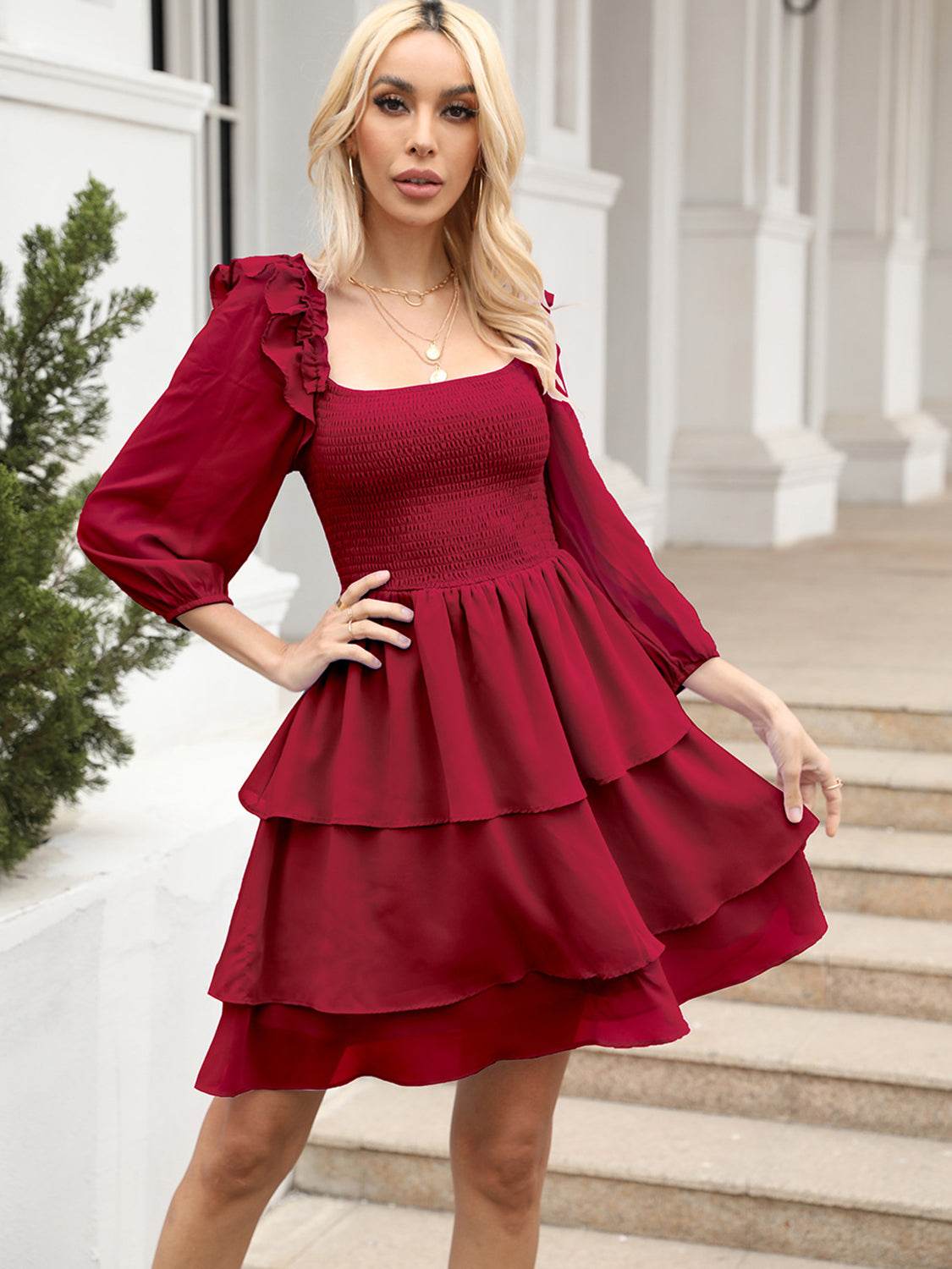Smocked Square Neck Layered Dress Trendsi 98ebaef036e24da68e9e8afde68c4153-Max