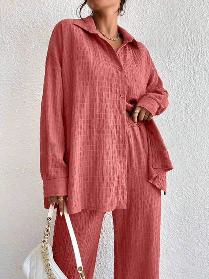 Button Up Long Sleeve Shirt and Pants Set Trendsi 98f7fb98548b4318a1bcd303c88004dc-Max-Origin