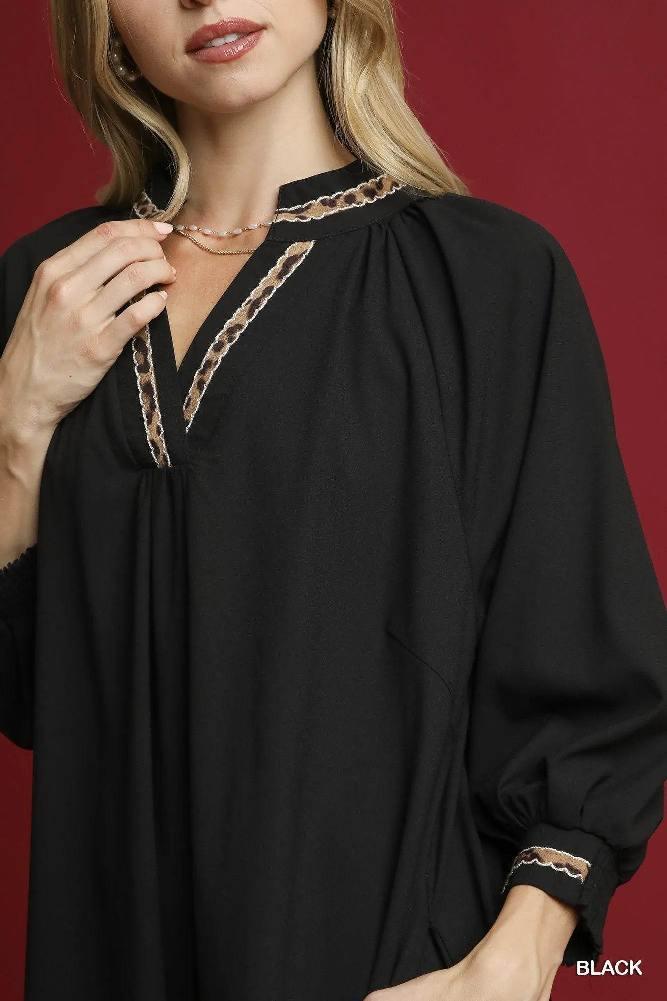 Umgee Notched Shift Dress with Trim Detail Trendsi 9938e8f8-3670-4134-a08a-f46d2cb1d191-Max-Origin