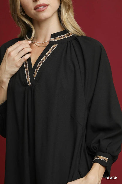 Umgee Notched Shift Dress with Trim Detail Trendsi 9938e8f8-3670-4134-a08a-f46d2cb1d191-Max-Origin