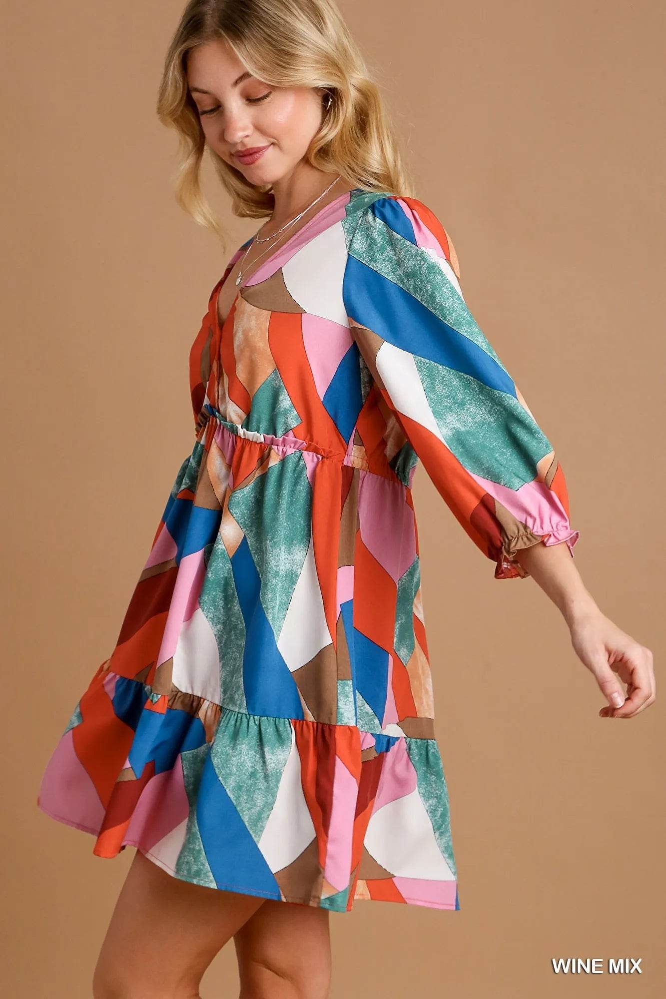 Umgee Abstract V-Neck Tiered Printed Dress Trendsi 99401de9-cf3b-48e1-87e0-9e348b80a4f1-Max-Origin