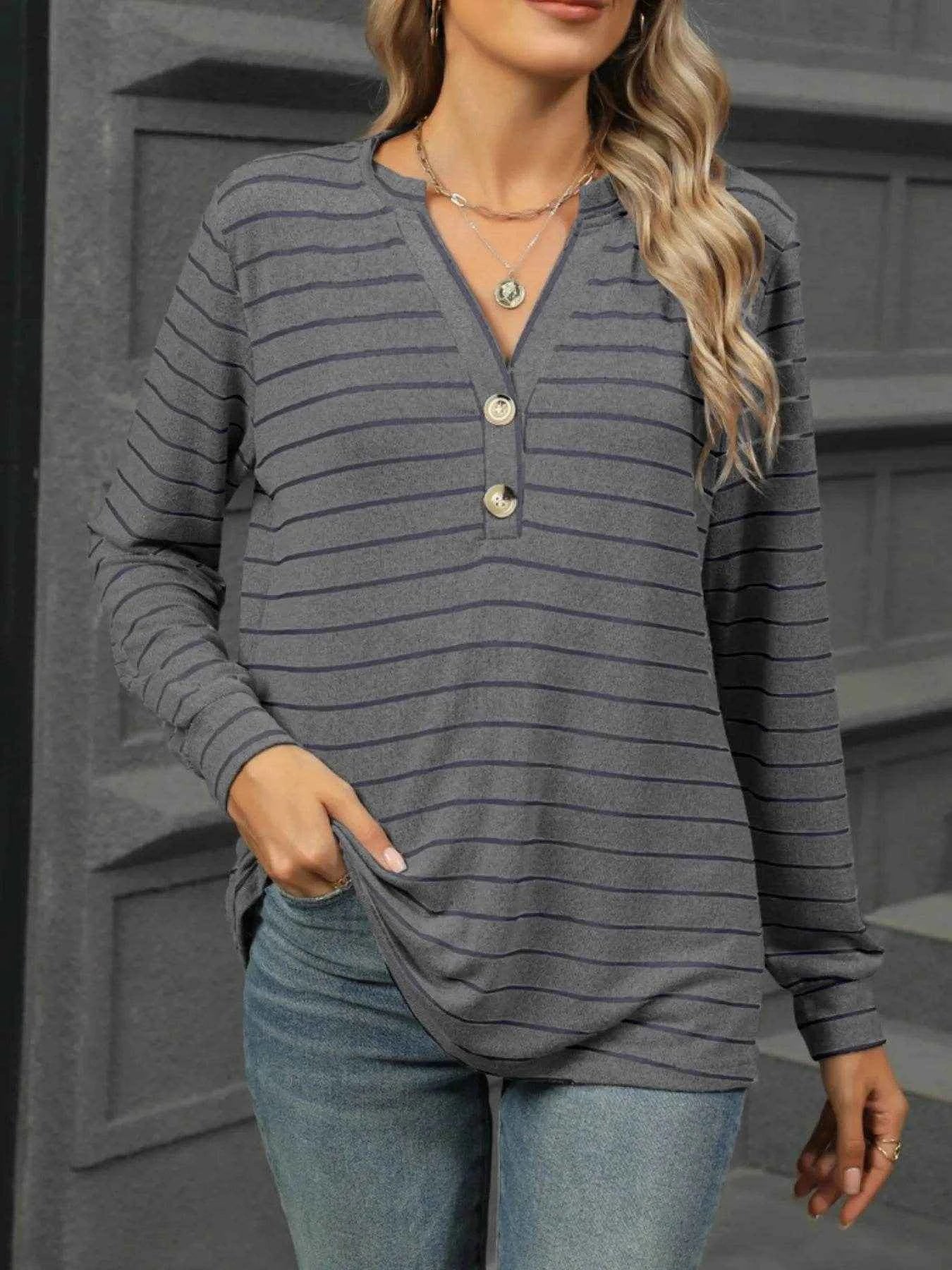 Striped Henley T-Shirt with Button Detail Trendsi 99416766-bfb6-4f76-b314-fa8ac9d1872b-Max-Origin