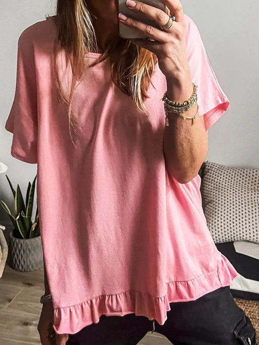 Ruffle Hem Round Neck Relaxed T-Shirt Pale Blush Trendsi 99533a28-df53-4c5e-8d74-ac9f4128cd01-Max-Origin