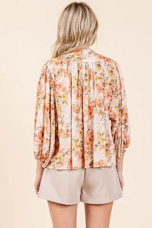 Mittoshop Flower Print Batwing Sleeve Button Down Blouse Trendsi 9961652b-77f6-4e99-b9b1-3850af1fb90f-Max