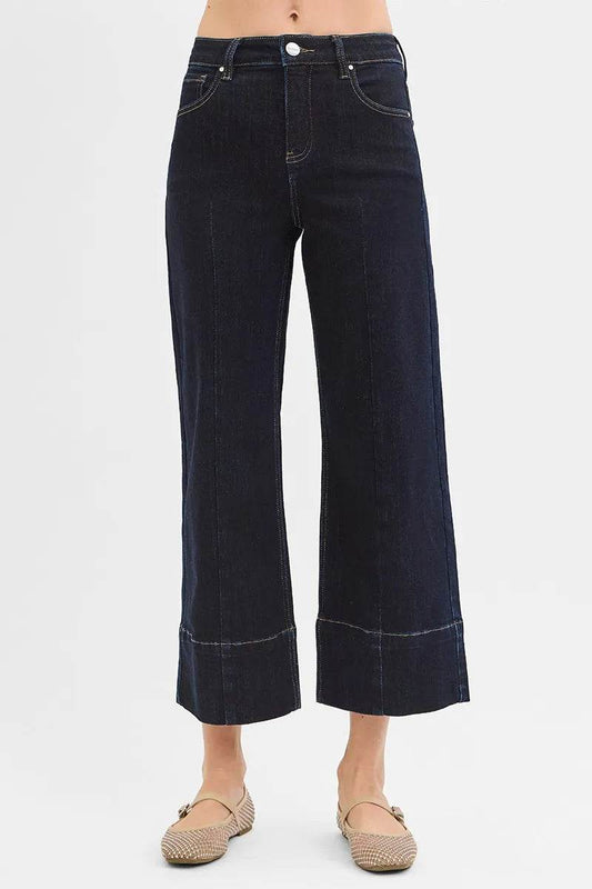 RISEN Tummy Control High Rise Crop Wide Seam Detailed Jeans SOLID DARK Trendsi 99947b95f844452c82b535bc925ee648-Max-Origin