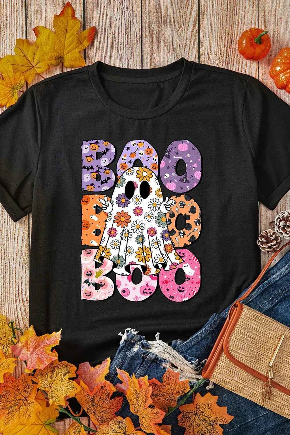 BOO Ghost Graphic Round Neck Short Sleeve T-Shirt Trendsi 99b666e0-679d-4013-a304-0468773df617-Max