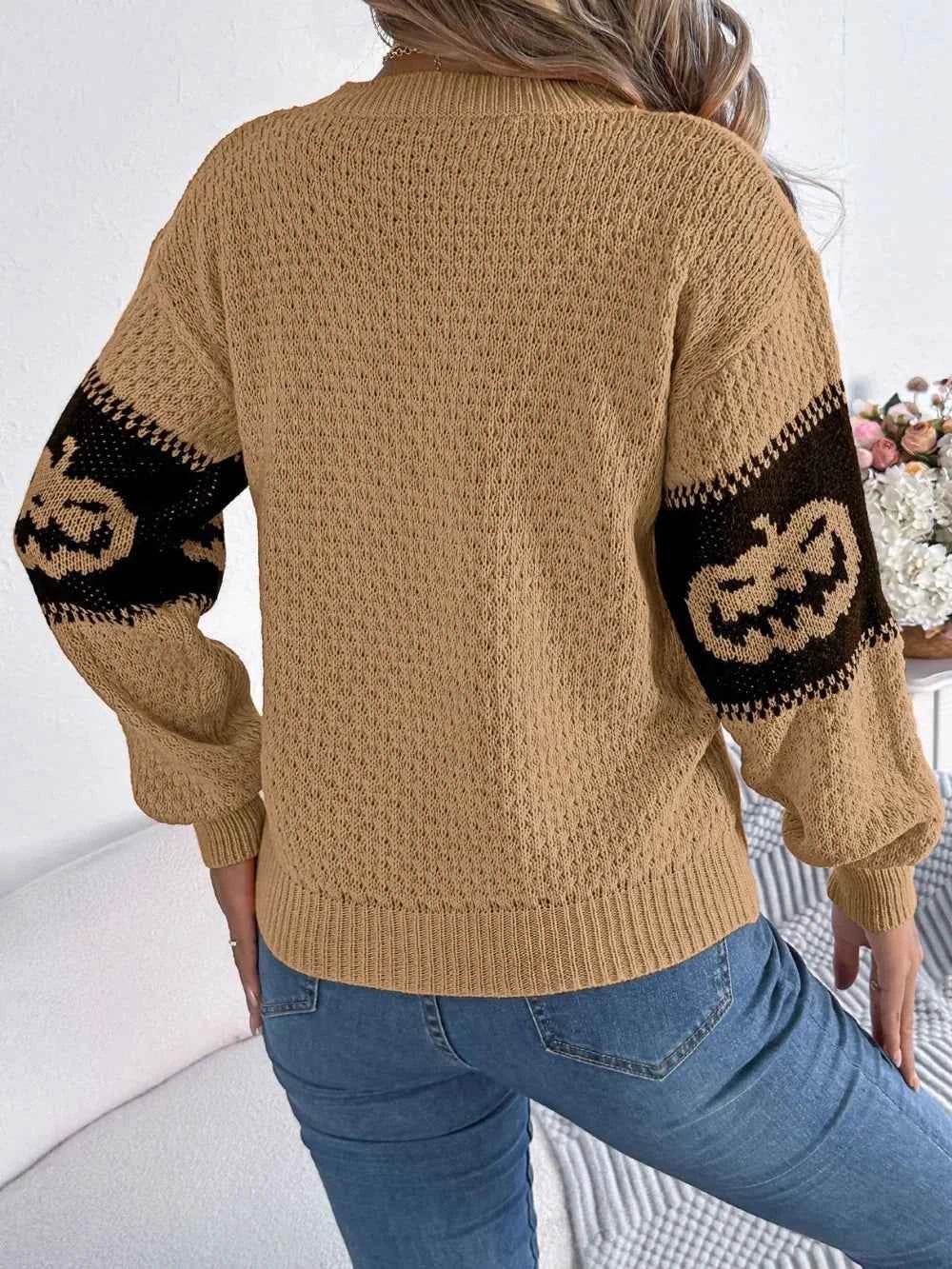 Pumpkin Round Neck Long Sleeve Sweater Trendsi 99cf3166-4a38-4aea-99d9-3f24cfbb3bc4-Max