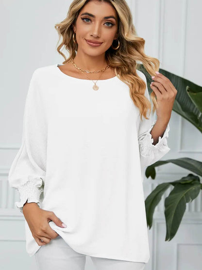 Smocked Lantern Sleeve Round Neck Blouse White Trendsi 99fc850c45db476786d592dae6d458d7-Max