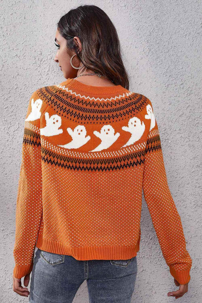 Ghost Pattern Round Neck Long Sleeve Sweater Trendsi 9a27db21f46e4fba9d59f056d08580ad-Max