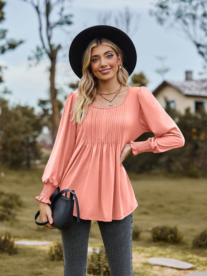 Puff Sleeve Pleated Blouse Trendsi 9a29e0edb1674966a65c20ab2e6abc69-Max