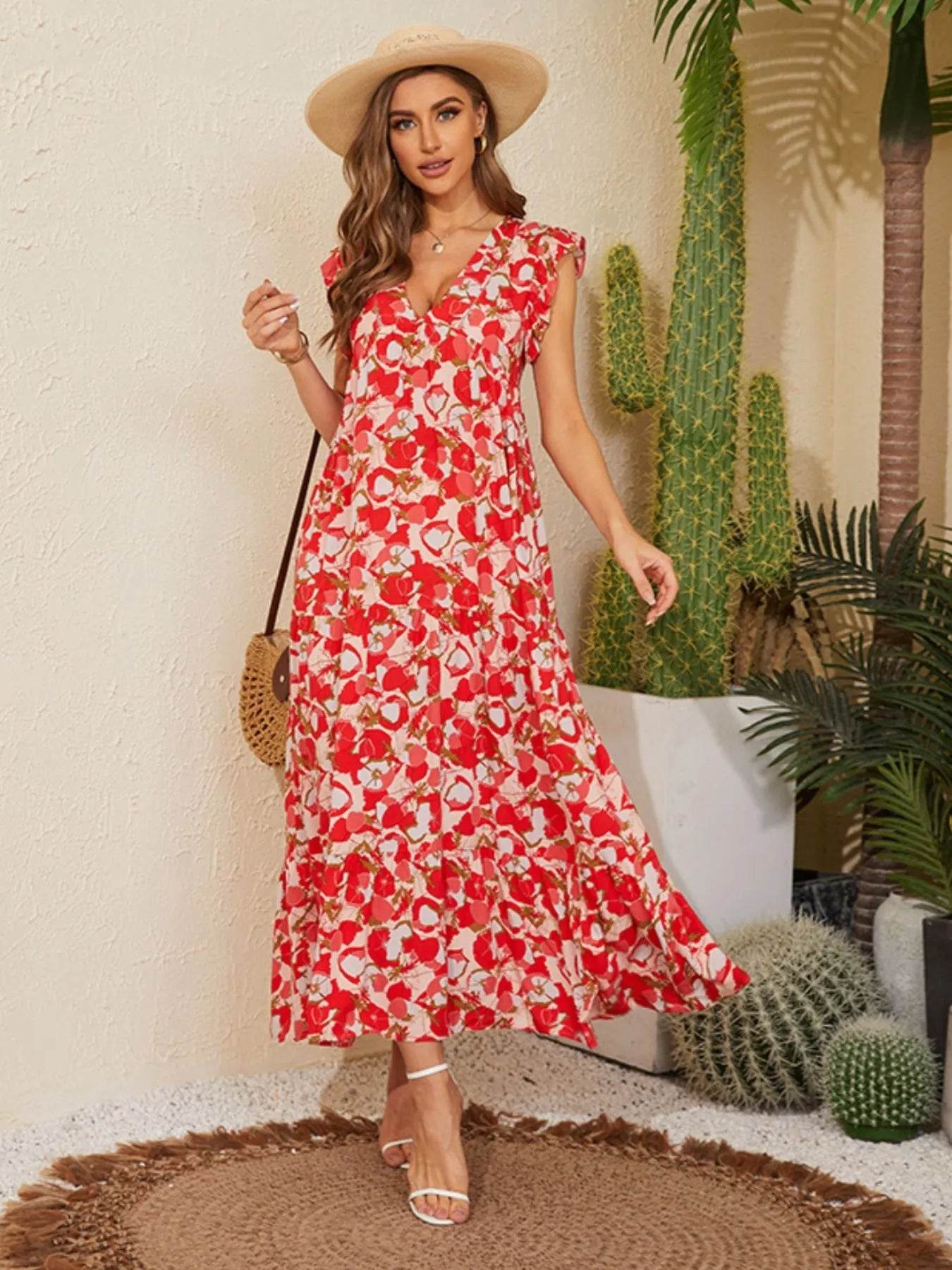 Floral V-Neck Cap Sleeve Summer Dress Trendsi 9a302f2d-0df8-42bd-bfa0-ddd0e473711c-Max-Origin