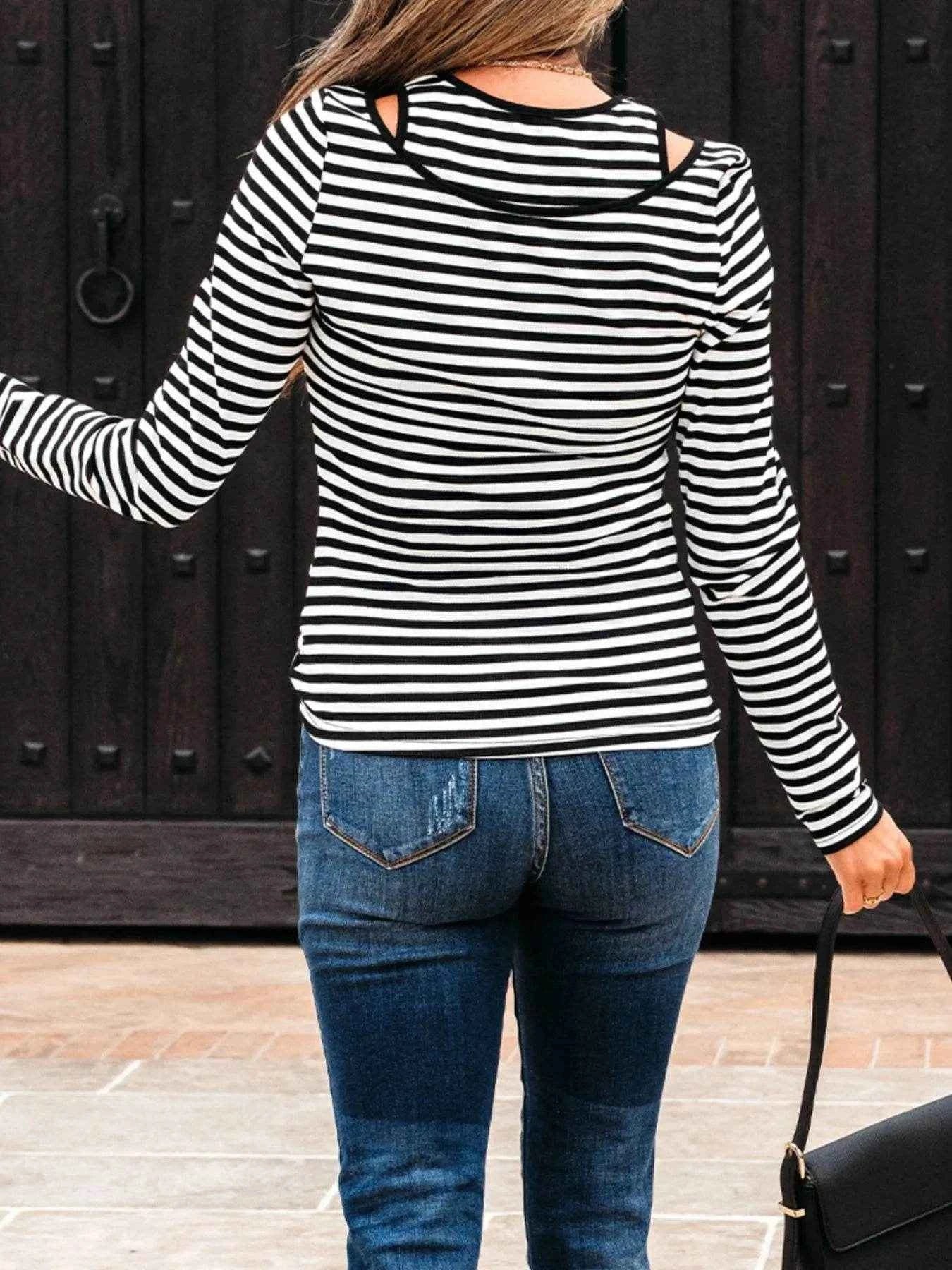 Stripe Double-layer Cold Shoulder Long Sleeve Top Trendsi 9a62865e-e864-46ed-aff8-135af26a7d98-Max-Origin