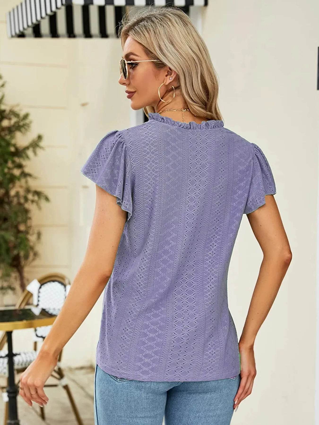 Eyelet Notched Short Sleeve T-Shirt Trendsi 9a6369cd32cf4ac7817814bbb3db0607-Max-Origin