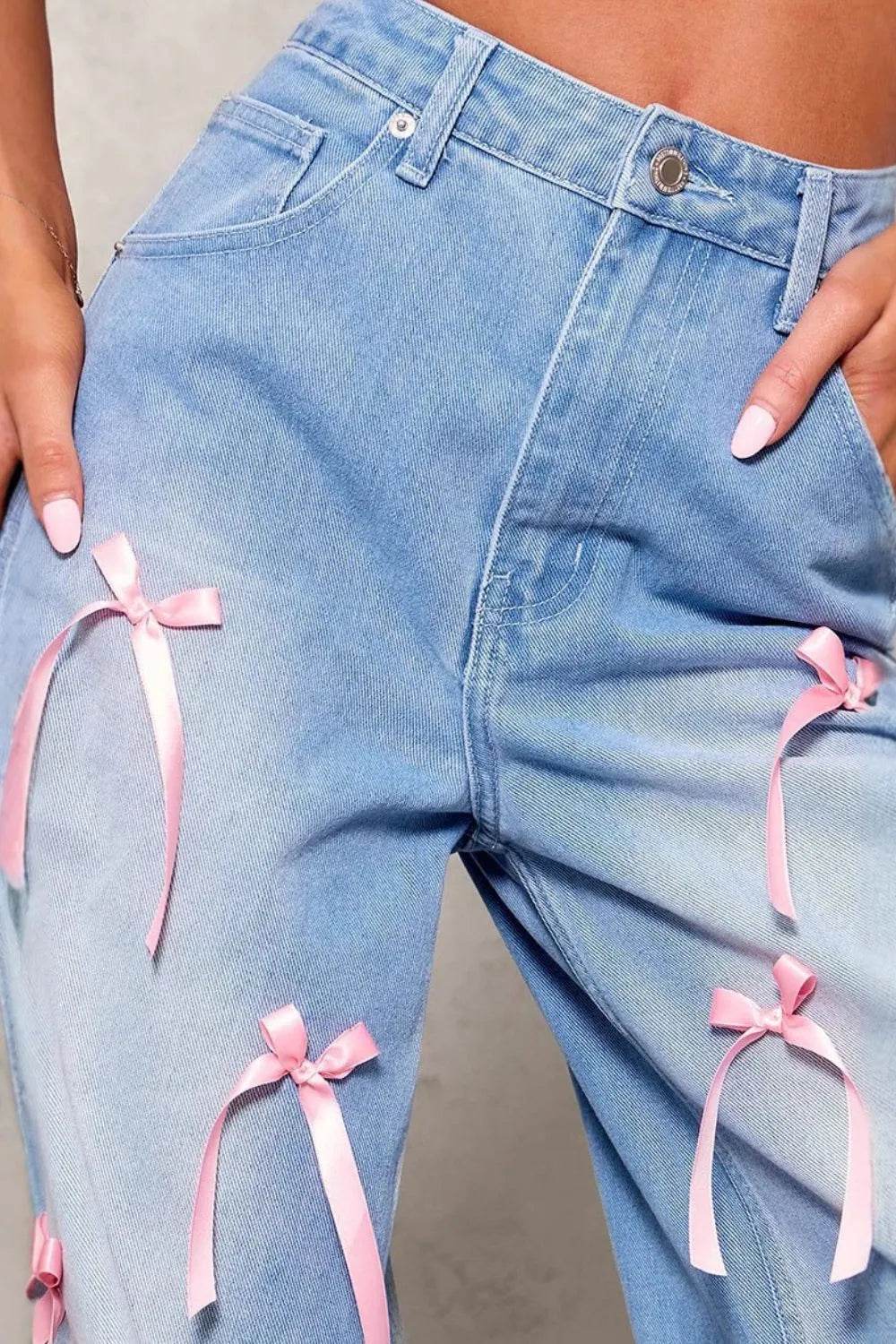 Bow Decorated Wide Leg Denim Jeans Trendsi 9a66c0f3-c23a-46d0-a702-91eff84600c2-Max-Origin