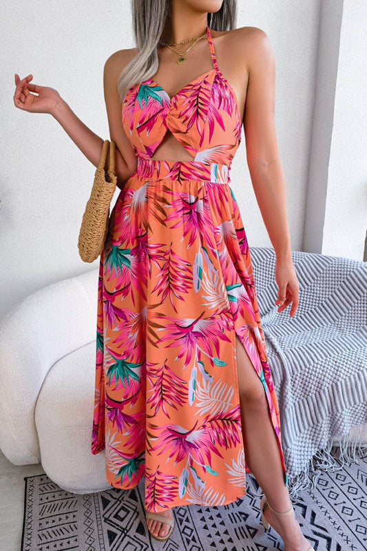 Botanical Print Tied Backless Cutout Slit Dress Orange Trendsi 9a8c7511167c41c9ae2bc092a04a9b42-Max