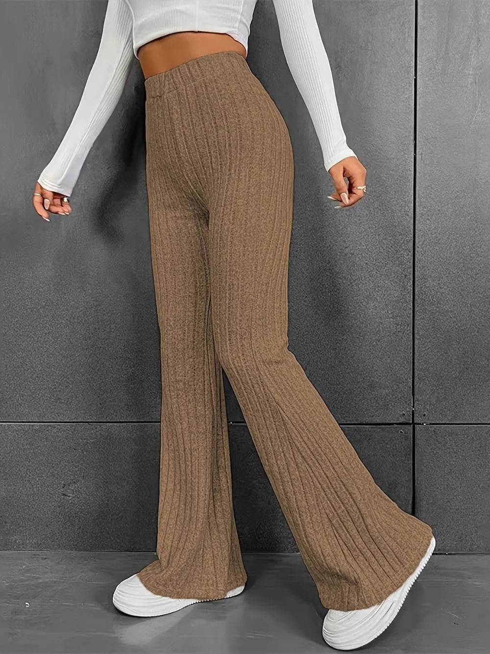 Ribbed High Waist Bootcut Pants Trendsi 9aa09776-1088-4bb5-82a3-7ed4e8fb762b-Max