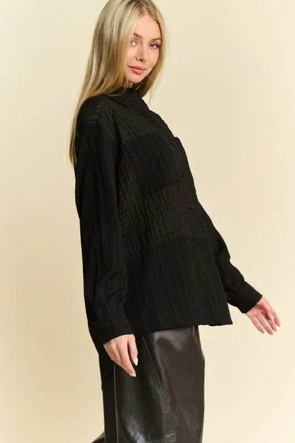 Davi & Dani Crinkled Jacquard Button Down Shirt Trendsi 9aa39863-51a0-4408-8872-00c185e0381d-Max