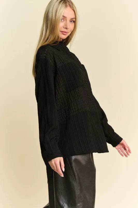 Davi & Dani Crinkled Jacquard Button Down Shirt Trendsi 9aa39863-51a0-4408-8872-00c185e0381d-Max