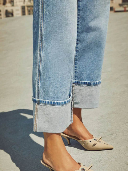 High Waisted Straight Leg Rolled Jeans Trendsi 9ab19689-8cc9-407c-a441-8adee43ddb66-Max