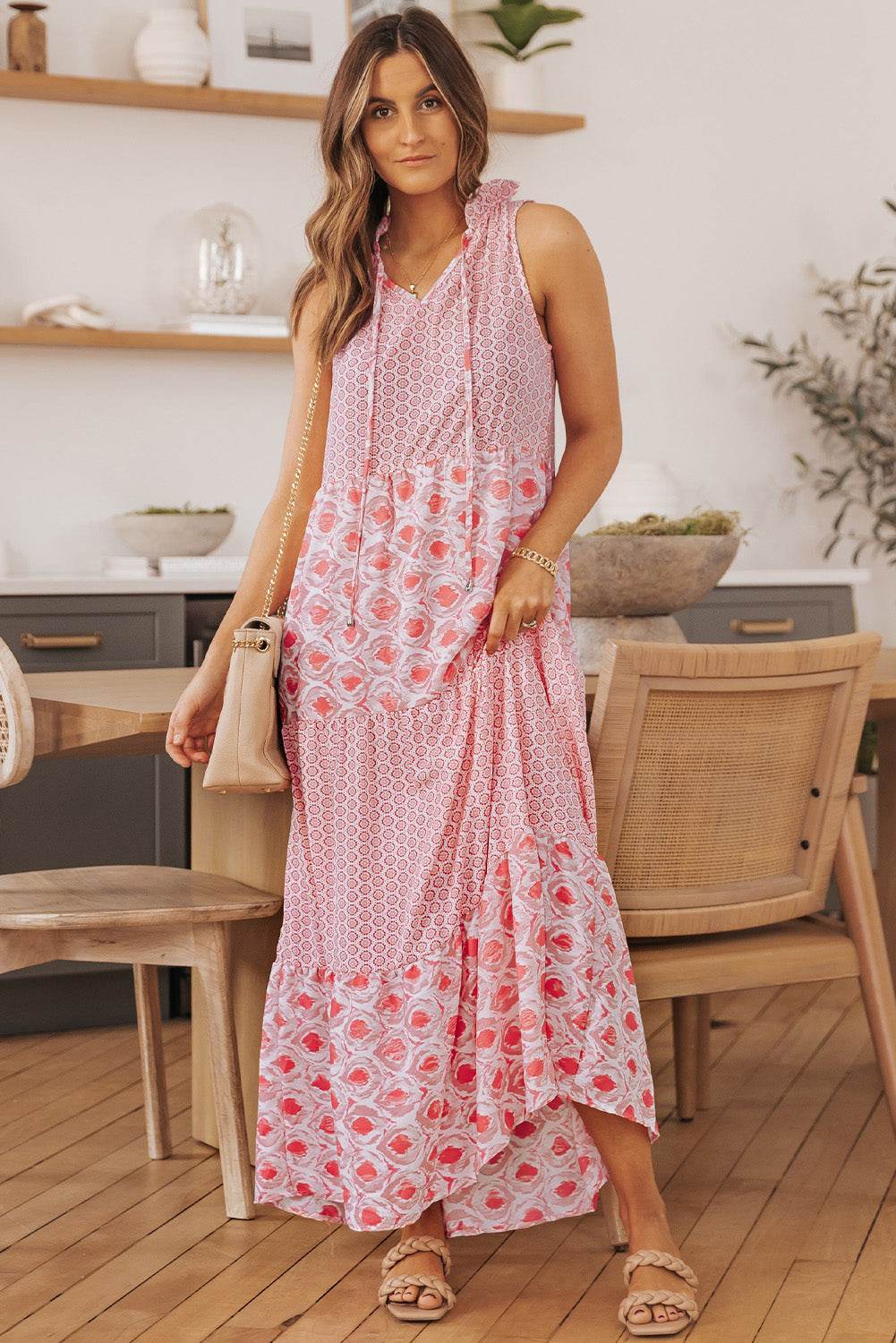 Mixed Print Tie-Neck Sleeveless Maxi Dress Trendsi 9ac1ff40ee7245a6a907e219b6e82aa9-Max