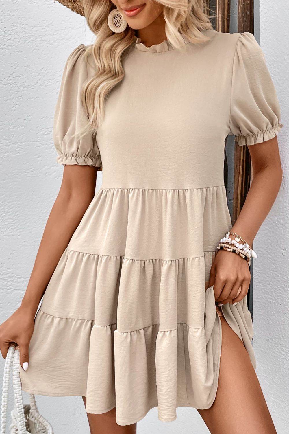 Perfee Puff Sleeve Tie Back Tiered Dress Beige Trendsi 9ad28f2590bd441cbfab0ac7295d20cf-Max