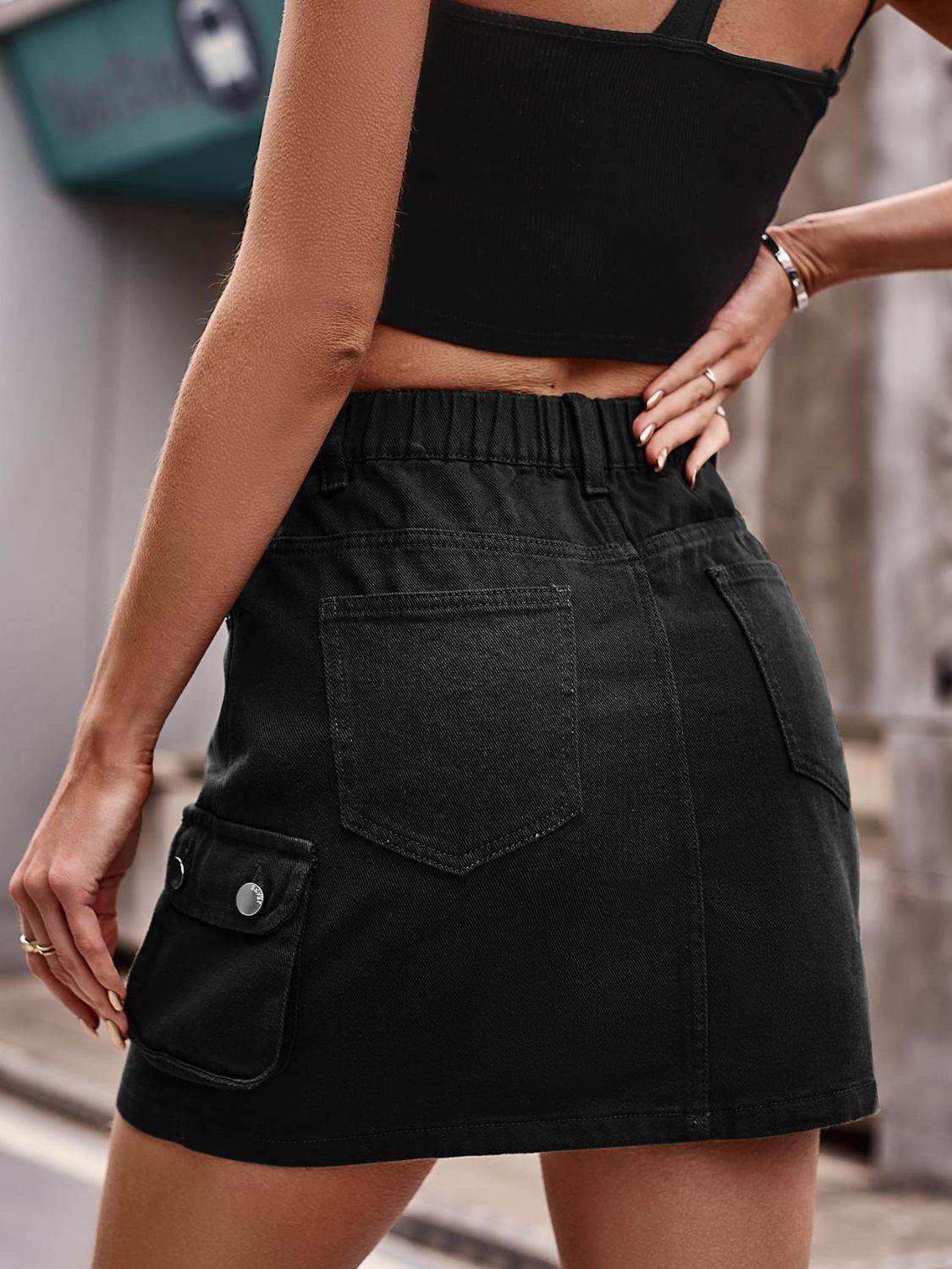 Denim Mini Skirt with Pockets Trendsi 9ad42f1c43a244929c3c30e481e71550-Max