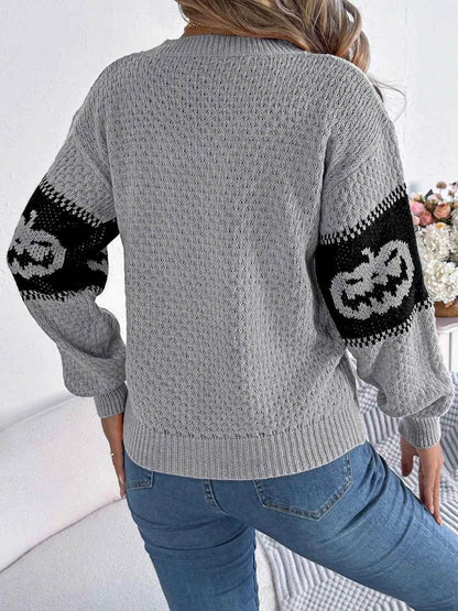 Pumpkin Round Neck Long Sleeve Sweater Trendsi 9af6772f-732c-42c6-b217-6373350fe79c-Max