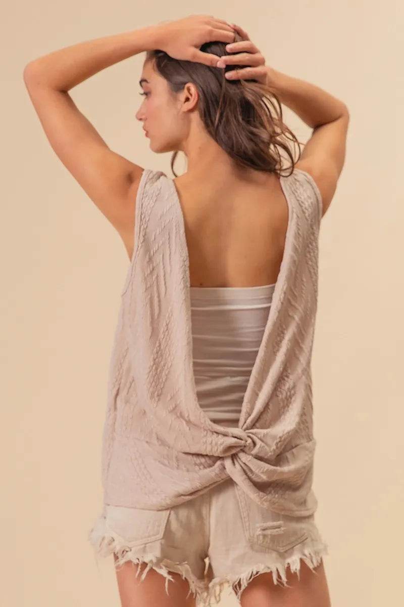 BiBi Textured Sweather Knit Twist Back Sleeveless Top Trendsi 9b24d1330c2a4e03b678a3a02b0c4e81-Max-Origin