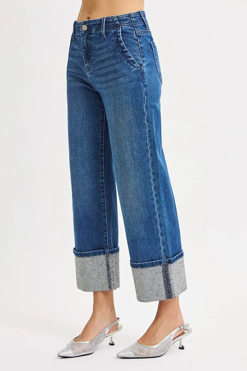 RISEN High Rise Ankle Wide Rhine Stone Cuffed Jeans Trendsi 9b3f53795d17469a984af1637357fe97-Max-Origin