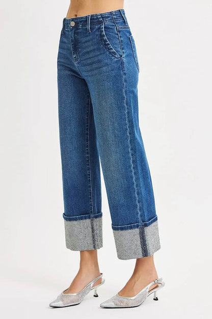 RISEN High Rise Ankle Wide Rhine Stone Cuffed Jeans Trendsi 9b3f53795d17469a984af1637357fe97-Max-Origin