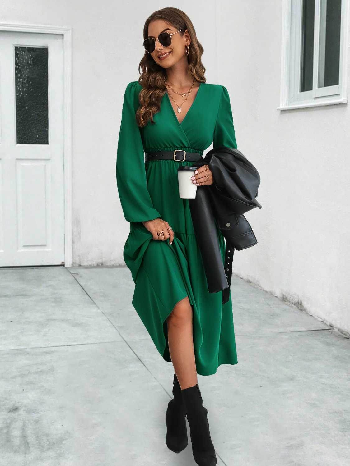 Surplice Neck Long Sleeve Midi Dress Trendsi 9b9102f30d4d44498f8abfd4b1c3fa21-Max