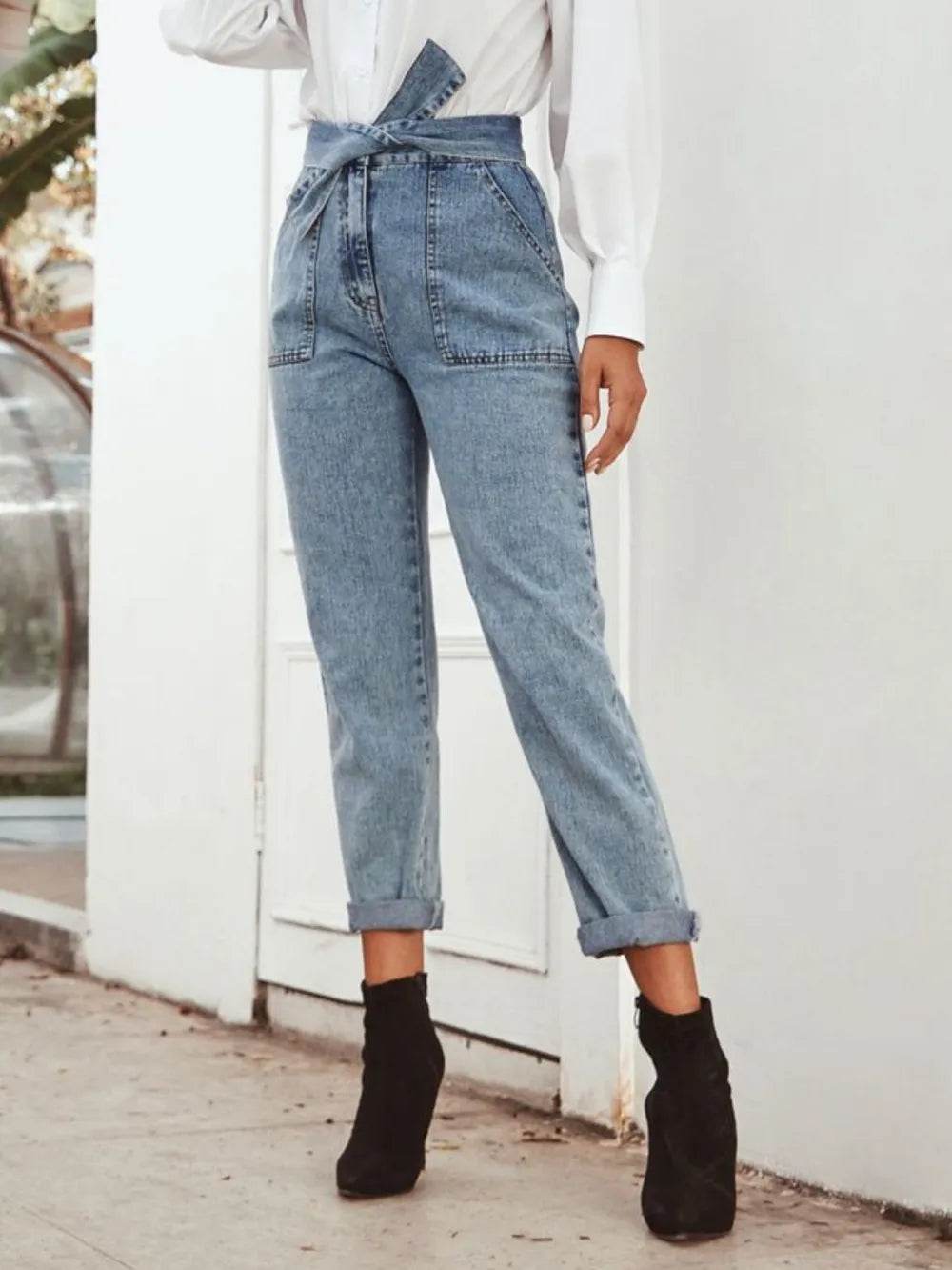 Tied Straight Leg Jeans with Pockets Trendsi 9bb27e67-8d30-413a-ad7b-ebc35bb4518b-Max