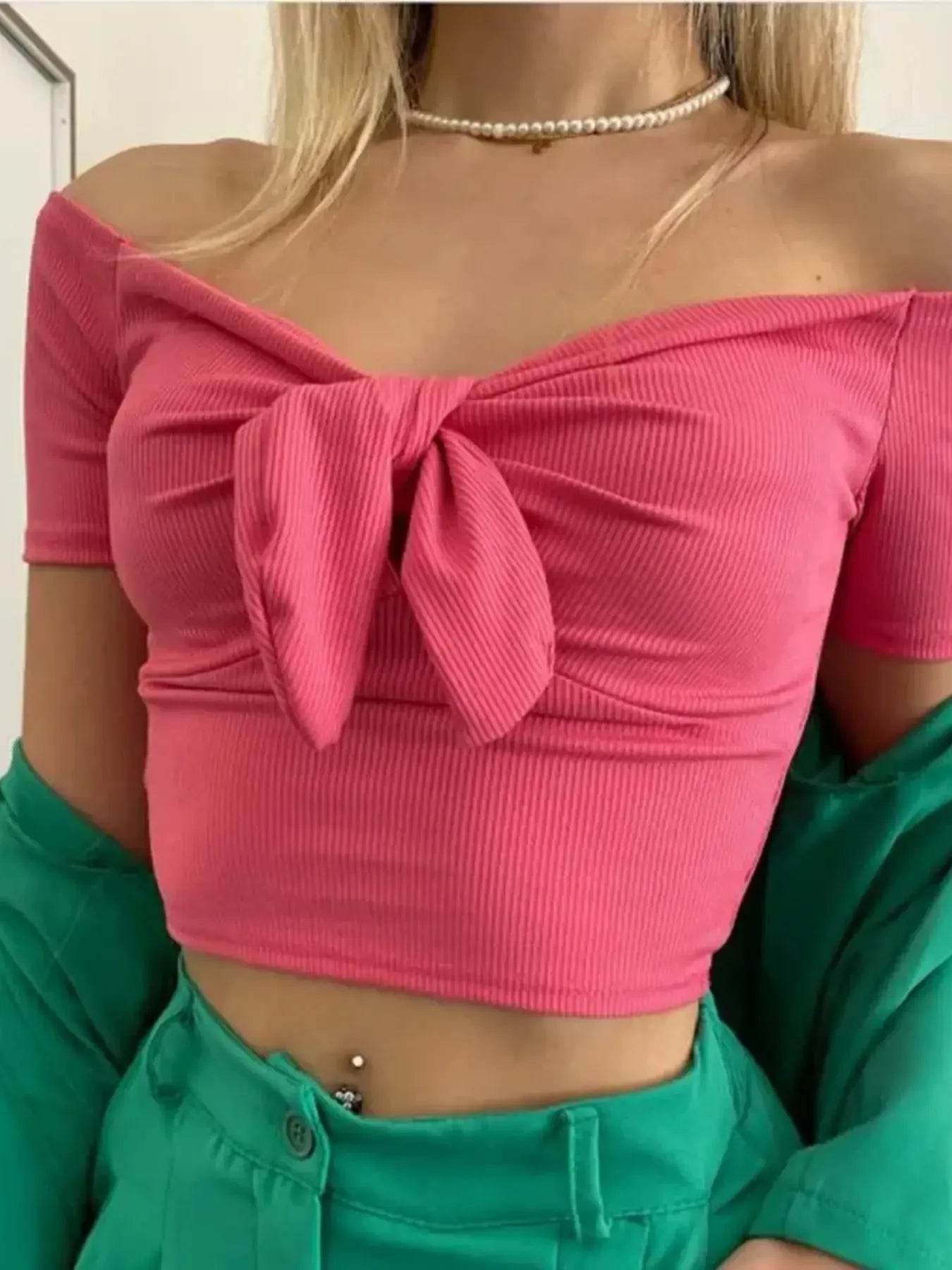 Off-Shoulder Bow-Tie Crop Top Rose Red Trendsi 9bb933a8e5254461bab01626d6d8feab-Max-Origin