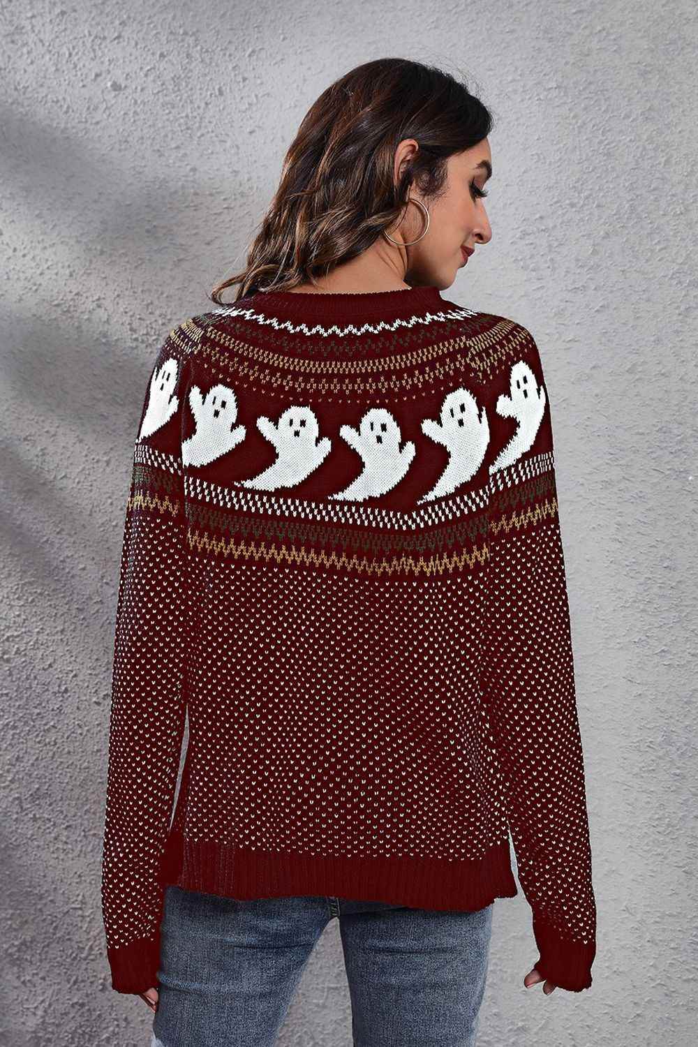 Ghost Pattern Round Neck Long Sleeve Sweater Trendsi 9bd29d07e72549529de0cc4cac170296-Max