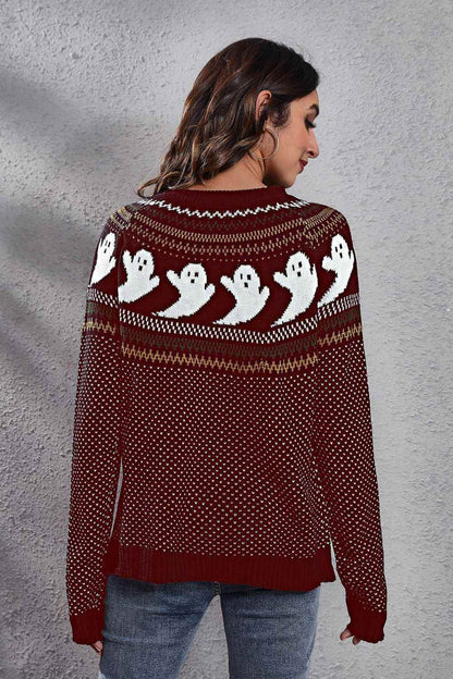Ghost Pattern Round Neck Long Sleeve Sweater Trendsi 9bd29d07e72549529de0cc4cac170296-Max