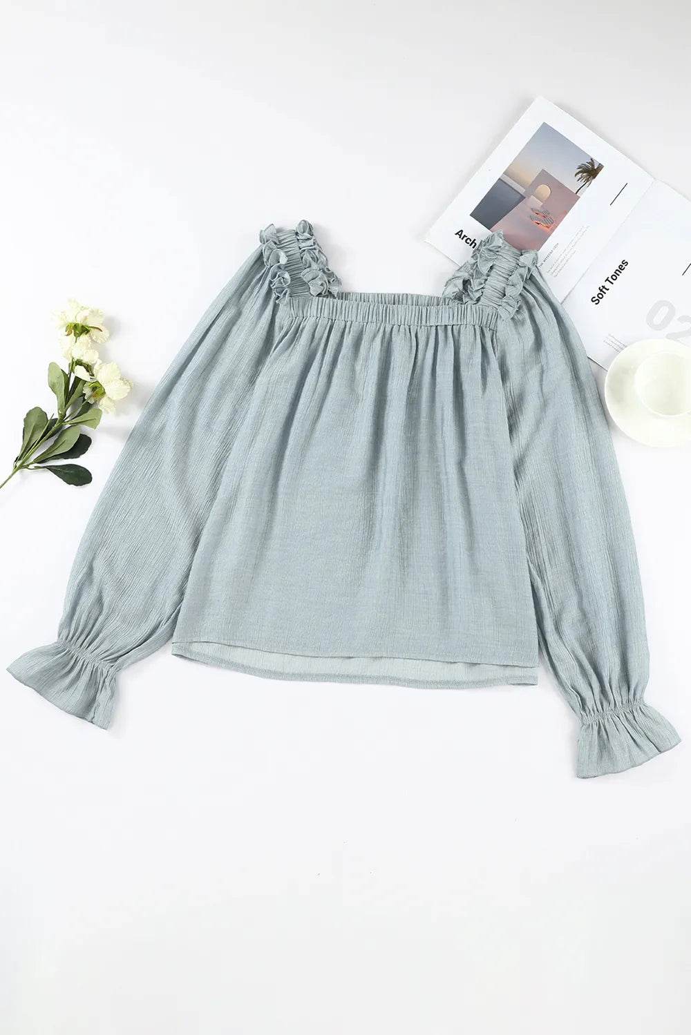 Frill Trim Flounce Sleeve Blouse Trendsi 9be251712e524022badd2ac9561bcb36-Max