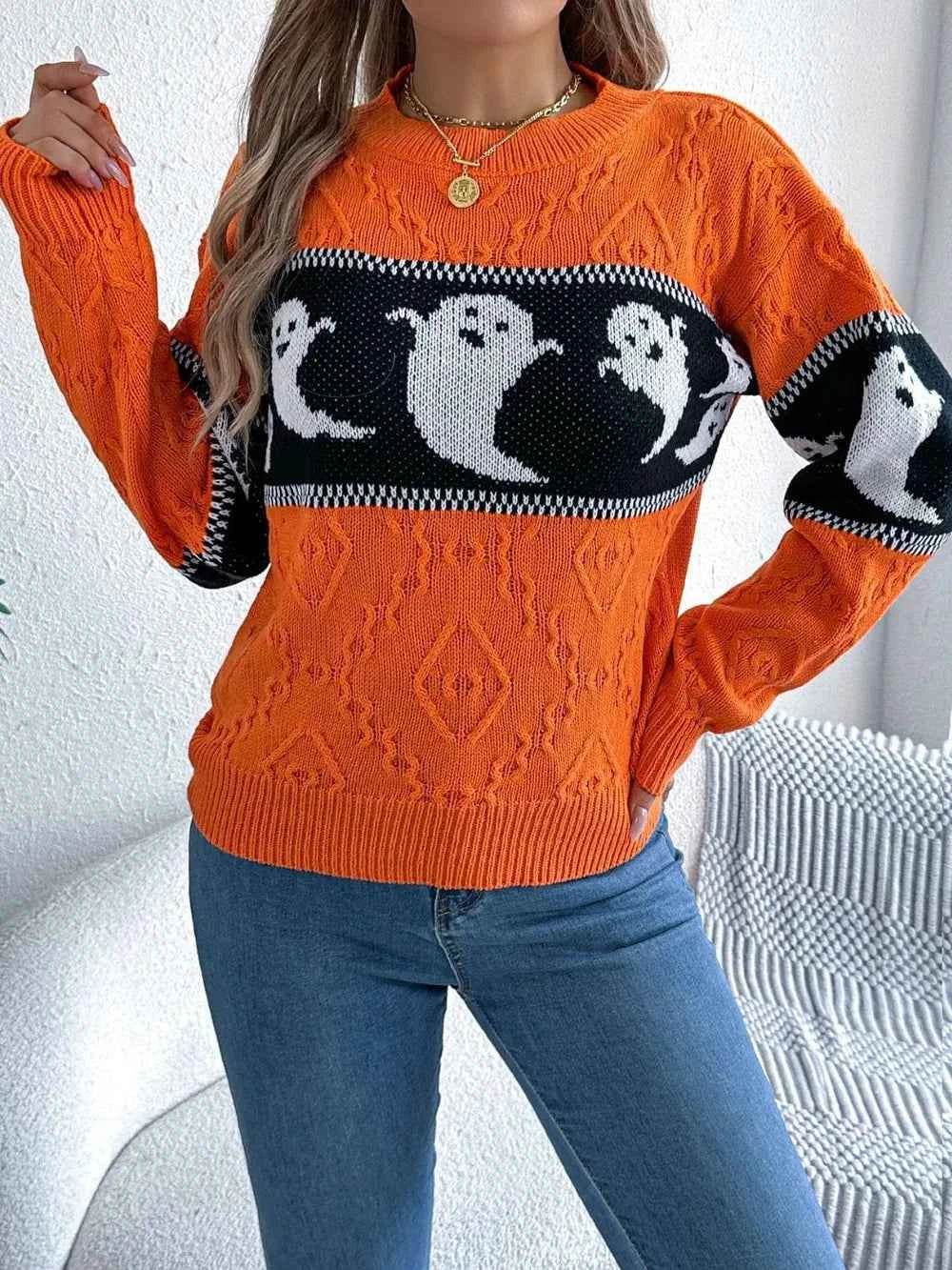 Ghost Round Neck Long Sleeve Sweater Trendsi 9be34c4d-4338-4dad-b13e-1430dc6bd4b5-Max