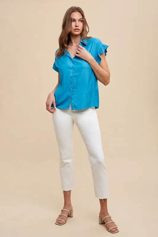 Annie Wear Relaxed Fit Ruffle Sleeve Woven Blouse Top Trendsi 9be909ec553d429585891b85e7788f99-Max-Origin