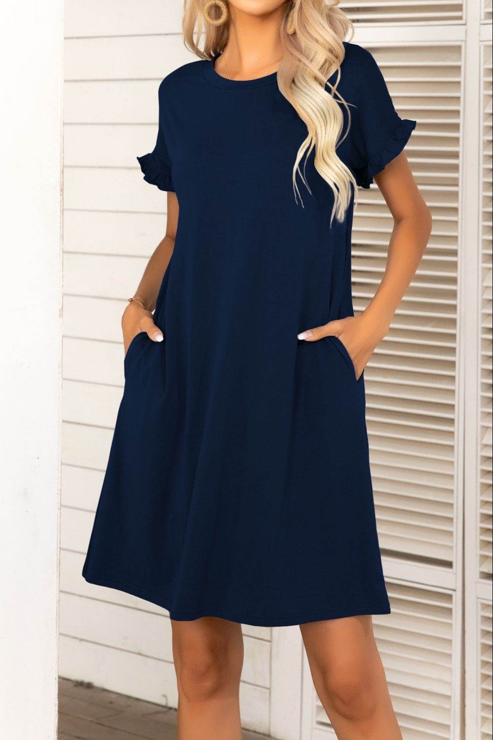 Flounce Sleeve Round Neck Dress with Pockets Trendsi 9c3553ddcf004c4690f92670cf49a340-Max