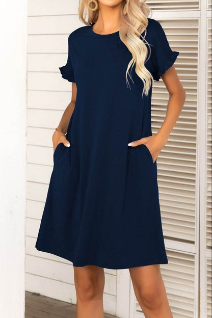 Flounce Sleeve Round Neck Dress with Pockets Trendsi 9c3553ddcf004c4690f92670cf49a340-Max
