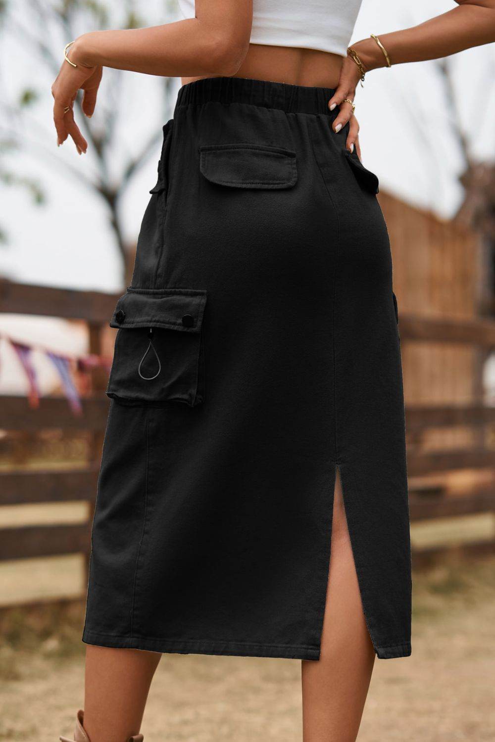 Drawstring Waist Slit Denim Skirt Trendsi 9c360ce858c047fba3cc6b3535295cd8-Max