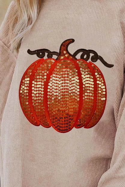 Sequin Pumpkin Round Neck Long Sleeve Sweatshirt Trendsi 9c47cbee-759d-449d-aaac-9766ea487fee-Max
