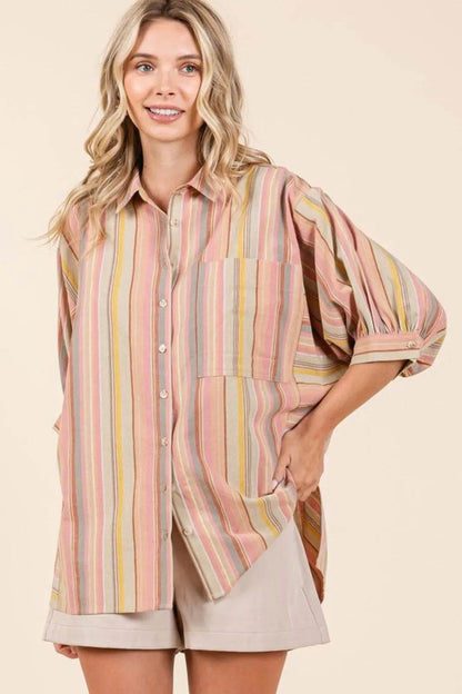 Mittoshop Striped Bubble Sleeve Button Down Shirt Trendsi 9c4ff277-aace-4f0f-b097-24f916dbae4e-Max