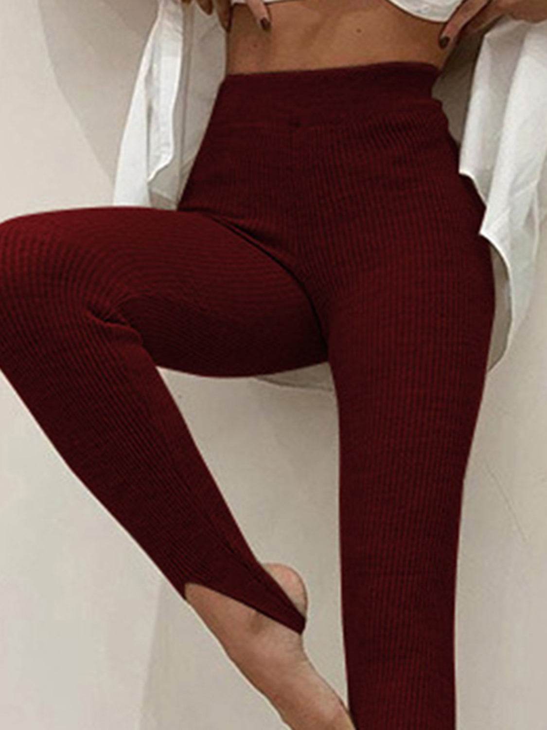 Ribbed Mid Waist Leggings Trendsi 9c531452c07340f3baa8cdc5570eefe9-Max