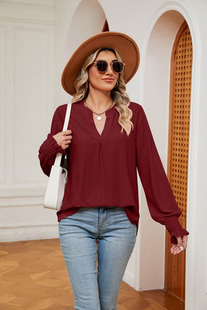 Notched Neck Flounce Sleeve Blouse Wine Trendsi 9c8d9b016d5049acb5865e8ec965db7d-Max