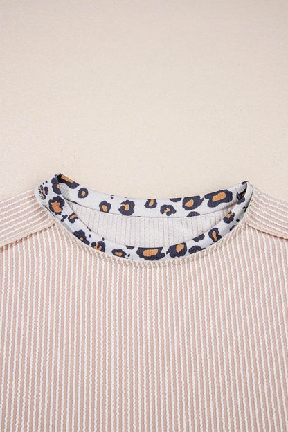 Leopard Trim Round Neck Ribbed T-Shirt Trendsi 9cb14081-5544-487c-ac10-e8039076a319-Max-Origin