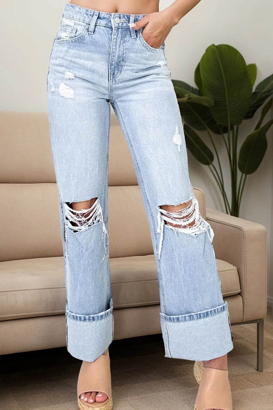 Distressed High Waist Jeans with Pockets Light Trendsi 9cb766b4-b117-430b-a38b-a6cf697e6e3a-Max