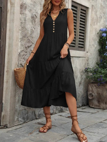 Ivy Lane Decorative Button Notched Sleeveless Dress Trendsi 9cd691a8-7aee-4903-9f3f-c0374946c317-Max